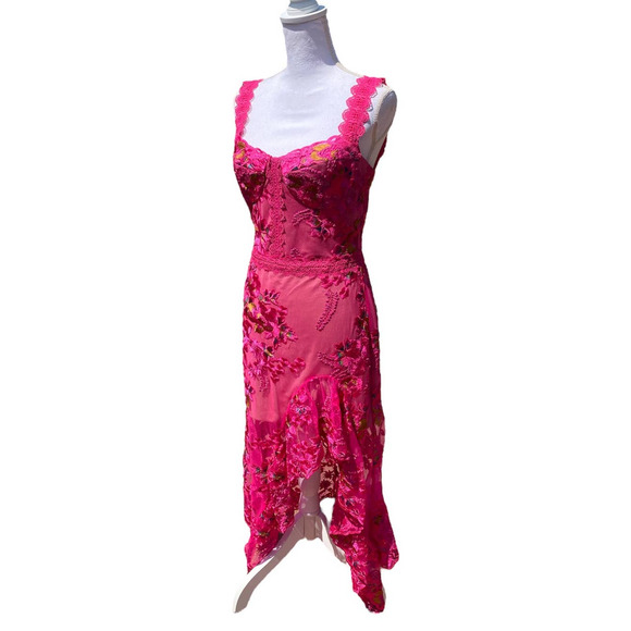 Bronx and Banco Eva Midi Dress Fuchsia Pink Lace Floral Women's 2 - Picture 6 of 12